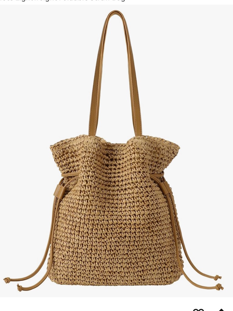 Woven Straw Drawstring Tote Bag - Tan